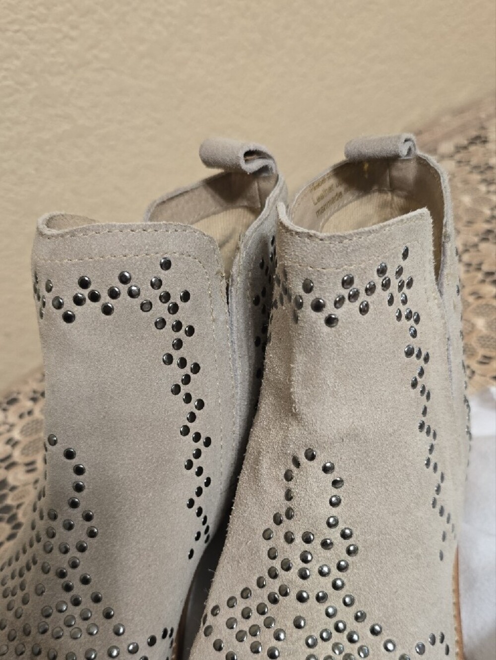 Women's Beige Studded Suede Ankle Boots - Picture 8 of 8